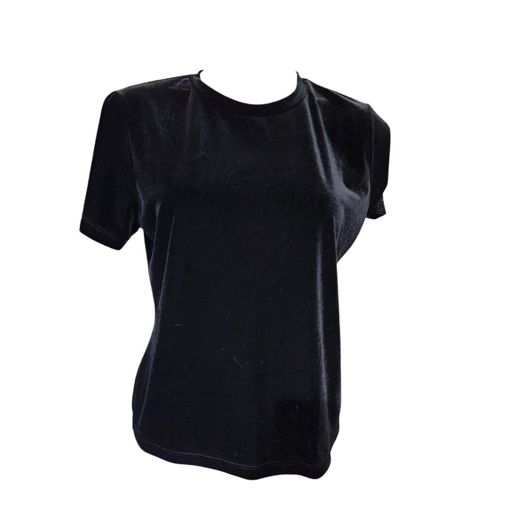 VINTAGE black velvet cap sleeve high neck classy blouse Large petite